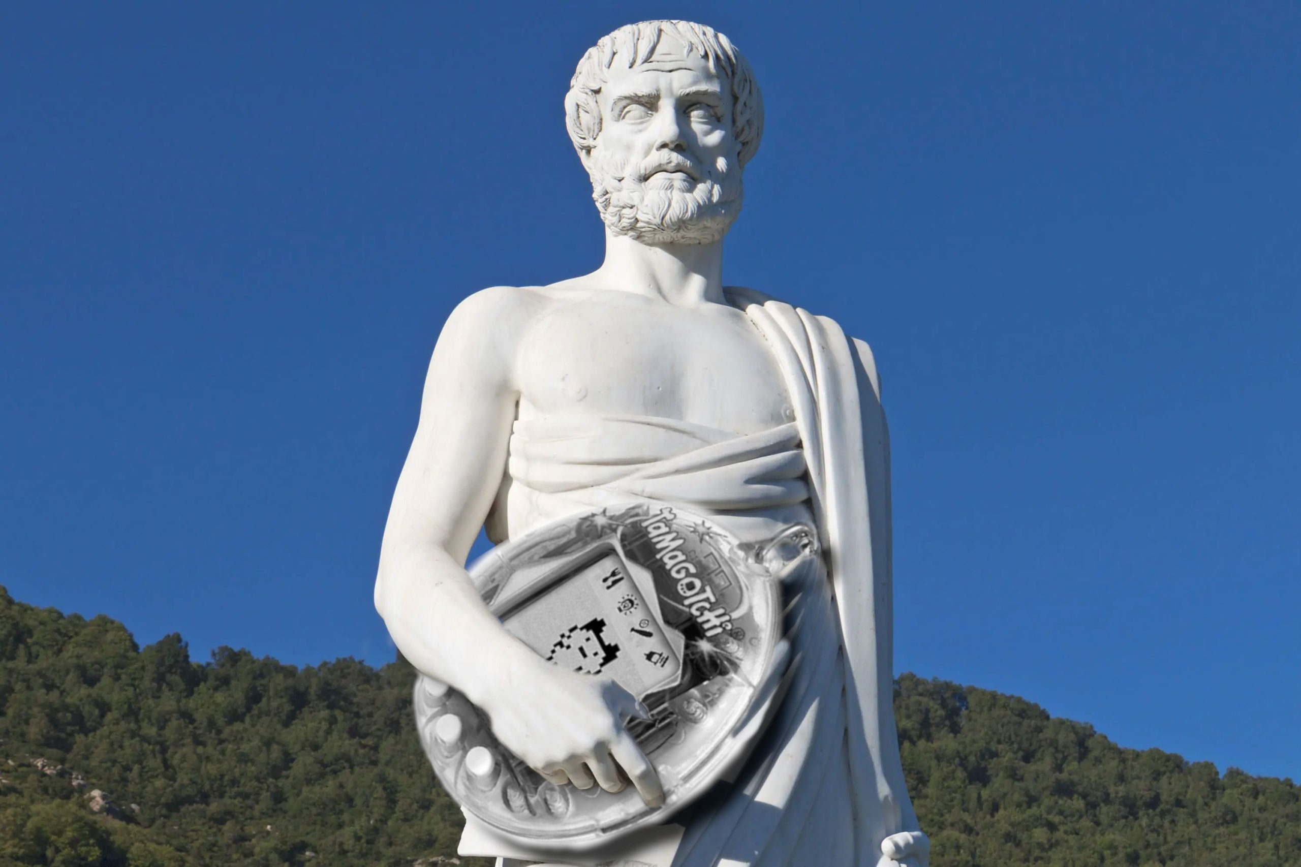 Aristóteles con un tamagotchi